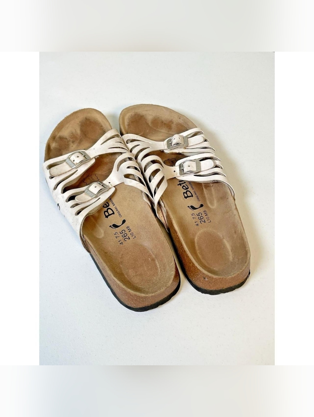 Birkenstock Betula Women's 7.5 41 Sandals Granada Two Strap Slide Shoes White